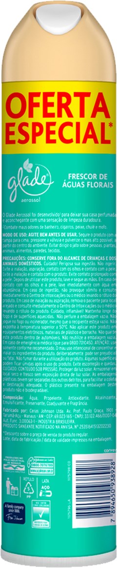 PURIFICADOR AEROSOL GLADE 360ML FRESCOR DE ÁGUAS FLORAIS GRÁTIS 20%