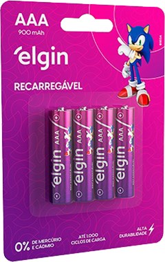 PILHA ELGIN RECARREGAVEL AAA PALITO 1000 MEGAAMPÉRE BLISTER 4X1