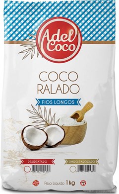 COCO RALADO ADEL COCO 1KG FLOCOS FIO LONGO ÚMIDO ADOÇADO