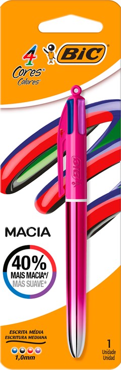 CANETA BIC 4 CORES GEL ROSA