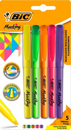 MARCADOR TEXTO BIC 5 CORES FLUO