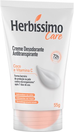 DESODORANTE CREME HERBISSIMO 55G BISNAGA CARE COCO E VITAMINA