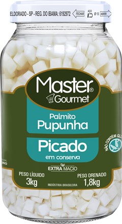 PALMITO PUPUNHA MASTER GOURMET PICADO 1,8KG VIDRO