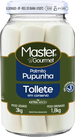 PALMITO PUPUNHA MASTER GOURMET TOLET 1,8KG VIDRO