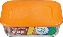 POTE DE VIDRO RETANGULAR VITAZZA 1L COM TAMPA NATURAL
