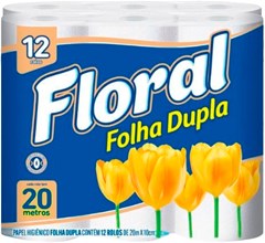 PAPEL HIGIENICO  FOLHA DUPLA FLORAL 12UN NEUTRO 20MT