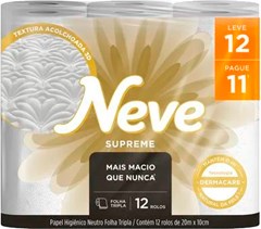 PAPEL HIGIÊNICO FOLHA TRIP NEVE 12UN SUPREME 20MT LEVE 12 PAGUE 11