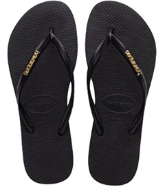 SANDÁLIA HAVAIANAS SLIM LOGO METALLIC PRETO/DOURADO 35/36