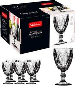 TAÇA DE VIDRO WELLMIXC DIAMOND 325ML CINZA