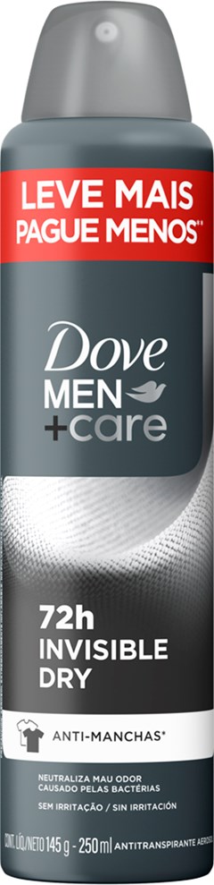 DESODORANTE AEROSOL DOVE 250ML PROMOCIONAL MEN INVISIBLE DRY