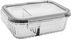 POTE DE VIDRO HERMÉTICO RETANGULAR 630ML COM DIVISORIA TAMPA PRETA EM CASA TEM