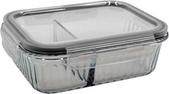 POTE DE VIDRO HERMÉTICO RETANGULAR 1,04L COM DIVISORIA TAMPA PRETA EM CASA TEM