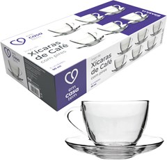CONJUNTO XICARAS CAFÉ DE VIDRO COM PIRES 90ML BRAZILIA EM CASA TEM