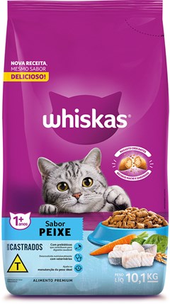RAÇÃO GATO WHISKAS 10,1KG CASTRADO PEIXE
