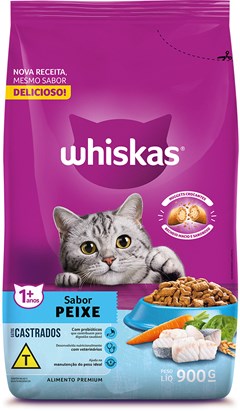 RAÇÃO GATO WHISKAS 900G CASTRADO PEIXE