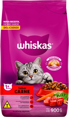 RAÇÃO GATO WHISKAS 900G ADULTO CARNE