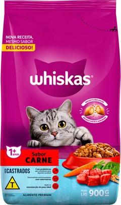 RAÇÃO GATO WHISKAS 900G CASTRADO CARNE