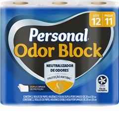 PAPEL HIGIÊNICO FOLHA DUPLA PERSONAL VIP 20M ODOR BLOCK L12P11