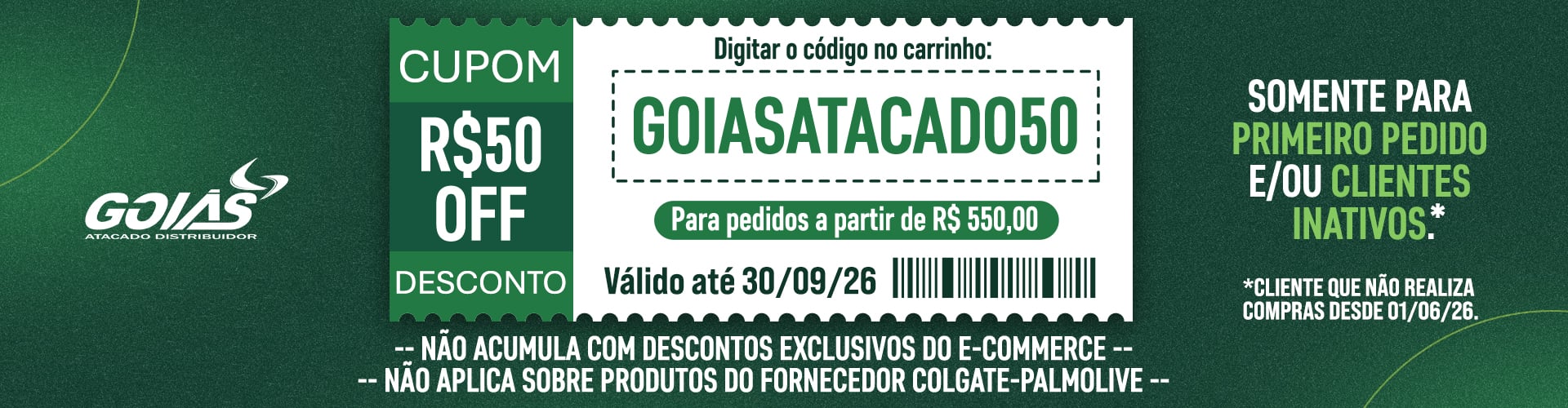 Cupom de desconto GOIASATACADO50
